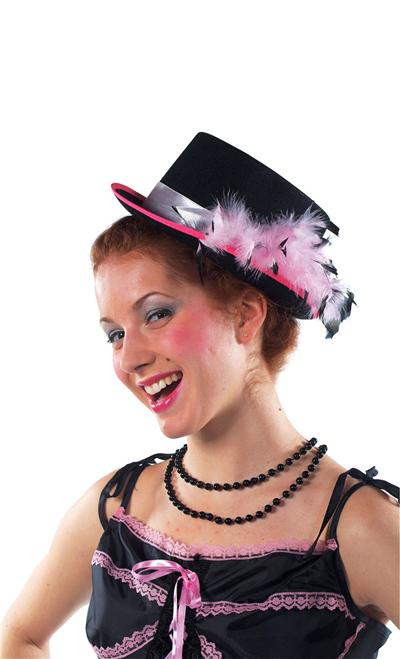Chapeau Cylindre avec Ruban Rose et Plume Rose
