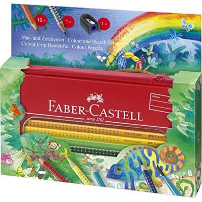 Faber-Castell A.W. Set De Distribution 112452 - Une Fois Et Dessin Colour Grip Jungle, 18 Pièces Dans Un Étui En Métal