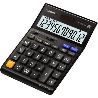Casio DF 120terii de BK Écran LCD écran 12 chiffres calculatrice Euro, extra big, noir
