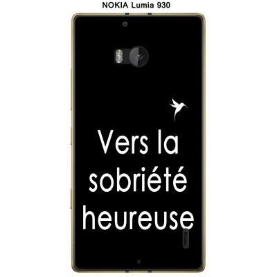Coque Nokia Lumia 930 design Citation La sobriété heureuse Texte blanc fond noir
