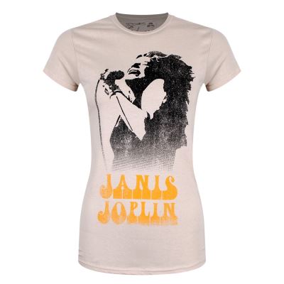 Janis Joplin T-Shirt Working The Mic Femme Beige - Taille XXL