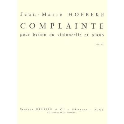 Partitions classique EDITION DELRIEU HOEBEKE JEAN-MARIE - COMPLAINTE - VIOLONCELLE Violoncelle