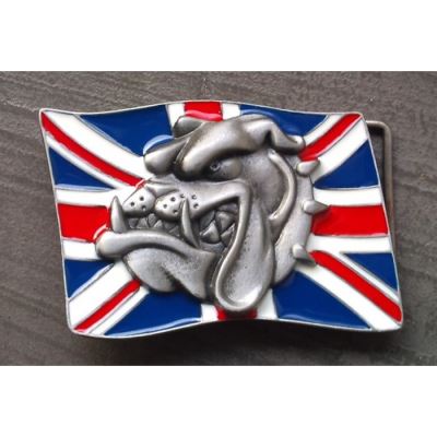 boucle de ceinture drapeau anglais et tete de bulldog rock