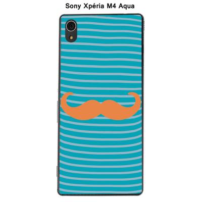 Coque Sony Xpéria M4 Aqua - Marinière Moustache - 2 Tangerine