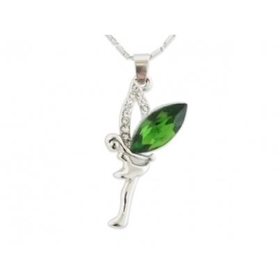 Collier merveilleux pendentif fée verte et strass bijou fantaisie pas cher pendentif