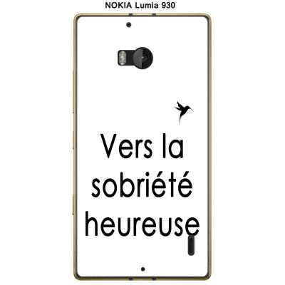 Coque Nokia Lumia 930 design Citation La sobriété heureuse Texte noir fond blanc