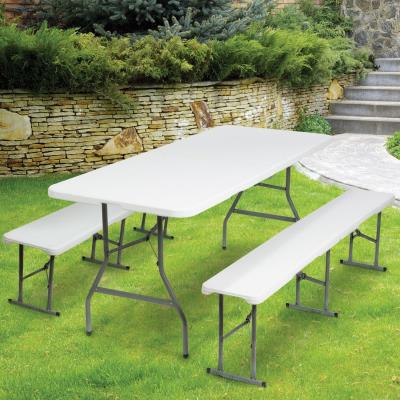 Table pliante portable 180 cm et 2 bancs pliables pour camping buffet