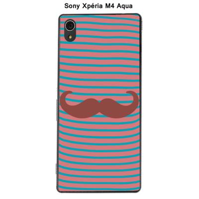 Coque Sony Xpéria M4 Aqua - Marinière Moustache - 3 Marsala