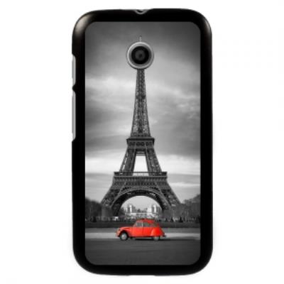 Coque noire pour Motorola Moto E impression Paris en 2CV