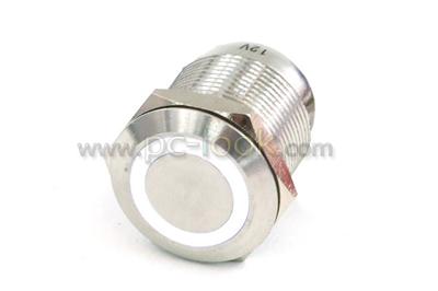 Bouton-Poussoir Anti-Vandale 19mm - Screw On - Acier Silver - Cercle Lumineux Blanc