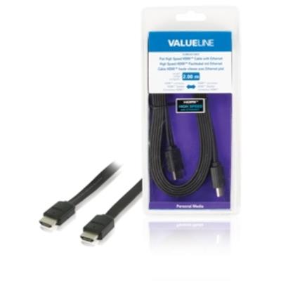 Câble hdmi haute vitesse plat avec connecteur ethernet hdmi - connecteur hdmi 2.00 m noir valueline