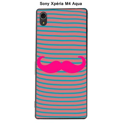 Coque Sony Xpéria M4 Aqua - Marinière Moustache - 3 Rose Intense