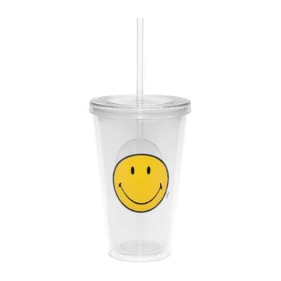ZAK DESIGNS 6187-0852 VERRE À SODA DOUBLE PAROI DÉCORÉ AVEC PAILLE INTÉGRÉE SMILEY TRANSPARENT 48 CL