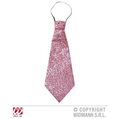 Cravate Large Rose à Paillettes