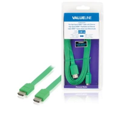 Câble hdmi haute vitesse plat avec connecteur ethernet hdmi - connecteur hdmi 2.00 m vert valueline