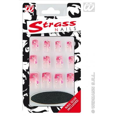 Boite de 12 ongles avec strass vendu sans colle - 6 modeles assortis