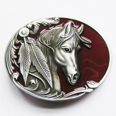 boucle de ceinture country tete de cheval fond rouge mixte