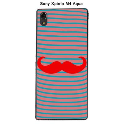 Coque Sony Xpéria M4 Aqua - Marinière Moustache - 3 Rouge Intense