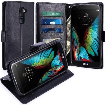 LG K10 Housse Coque Etui de luxe Portefeuille Porte Carte Et Billet pour LG K10 (Housse Luxe Noir)
