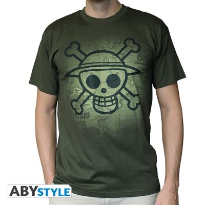 t-shirt one piece kaki skull with map used version taille xl