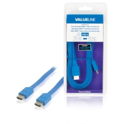 Câble hdmi haute vitesse plat avec connecteur ethernet hdmi - connecteur hdmi 2.00 m bleu valueline