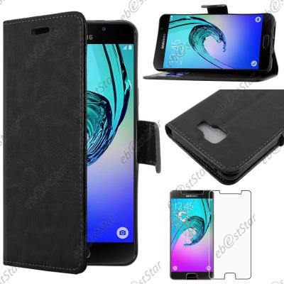 ebestStar ® pour Samsung Galaxy A5 2016 A510F - Housse Coque Etui Portefeuille Folio book livre Simili Cuir, Couleur Noir, avec 1 Verre Trempé