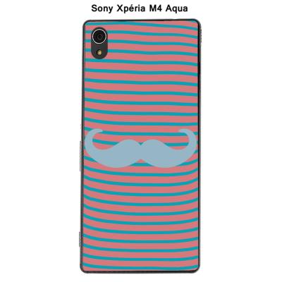 Coque Sony Xpéria M4 Aqua - Marinière Moustache - 3 Aquamarine