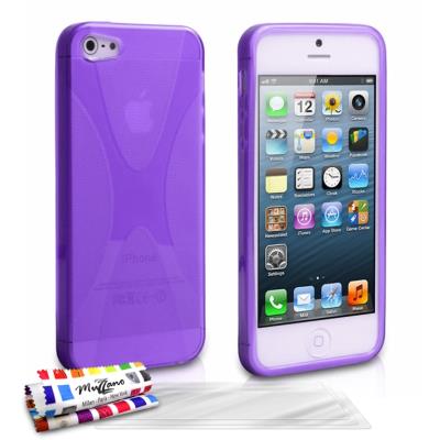 Coque Souple ORIGINALE Ultra Fine Violet , Le X, Premium de MUZZANO pour APPLE IPHONE 5 + 3 Protections Ecran UltraClear Pour APPLE IPHONE 5