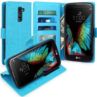 LG K10 Housse Coque Etui de luxe Portefeuille Porte Carte Et Billet pour LG K10 (Housse Luxe Bleu Lagon)