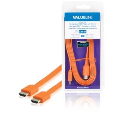 Câble hdmi haute vitesse plat avec connecteur ethernet hdmi - connecteur hdmi 2.00 m orange valueline