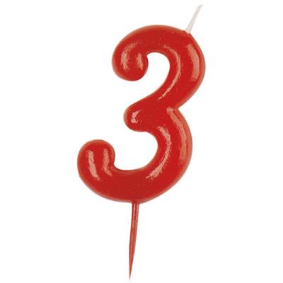 Bougie Anniversaire Rouge - Chiffre 3