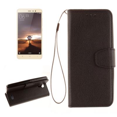 Xiaomi Redmi Note 3 Housse Etui Cuir PU Noir Texture Litchi