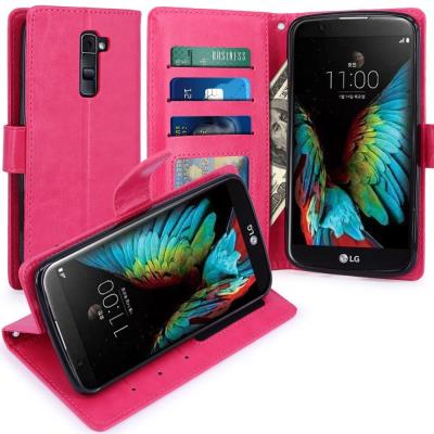 LG K10 Housse Coque Etui de luxe Portefeuille Porte Carte Et Billet pour LG K10 (Housse Luxe Rose)