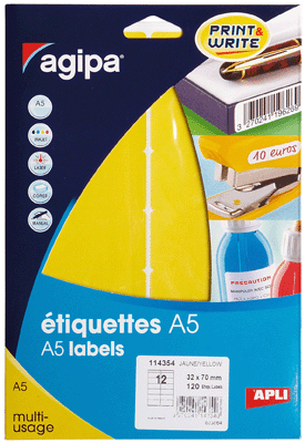 Agipa - Etiquette Adhesifs 32X70 Jaune - Etui 120