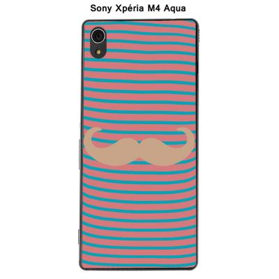 Coque Sony Xpéria M4 Aqua - Marinière Moustache - 3 Toasted Almond