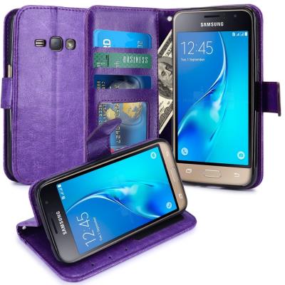 Samsung Galaxy J1 2016 Housse Coque Etui de luxe Portefeuille Porte Carte Et Billet pour Samsung Galaxy J1 2016 (Housse Luxe Violet)