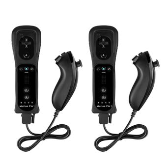 2X Nintendo Wii Telecommande Motion Plus+ Nunchuck Noir - 1