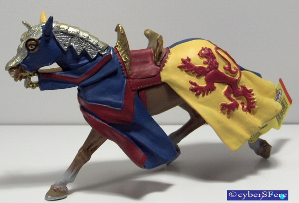 PLASTOY - Cheval robe jaune et bleue lion rouge