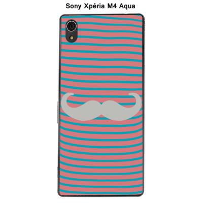 Coque Sony Xpéria M4 Aqua - Marinière Moustache - 3 Glacier Gray