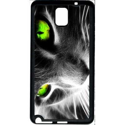 Coque samsung note 3 chat noir et blanc yeux vert