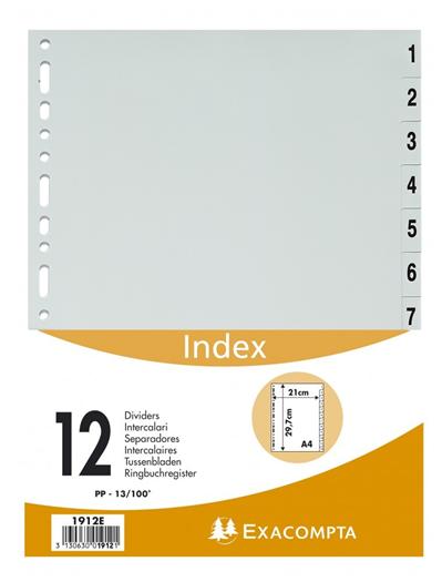 Intercalaires Exacompta polypropylène A4 12 Positions 1-12