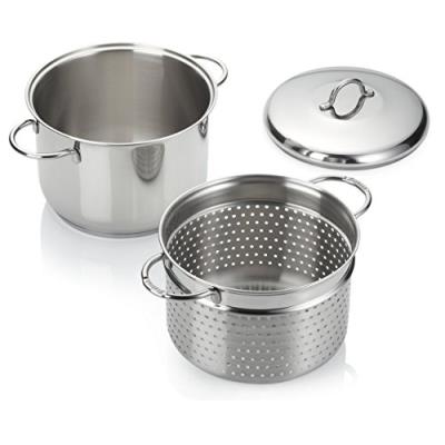 Frabosk 460.02 cuiseur de pâtes avec couvercle/passoire acier inoxydable et passoire 22 cm fond induction