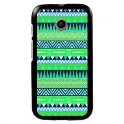 Coque noire pour Motorola Moto E impression Motifs Aztèque vert et bleu