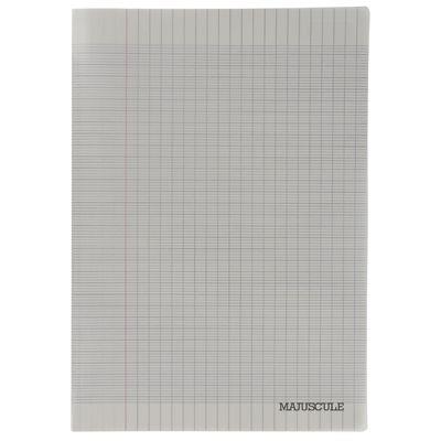 Cahier piqûre 96p couverture polypropylène gris A4 grand carreaux 90g