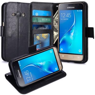 Samsung Galaxy J1 2016 Housse Coque Etui de luxe Portefeuille Porte Carte Et Billet pour Samsung Galaxy J1 2016 (Housse Luxe Noir)