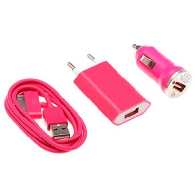 Triple pack Chargeur de voyage et de voiture rose pour iPhone 3G/3GS, iPhone 4/4S et iPad