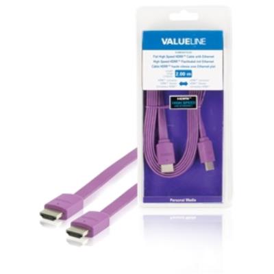 Câble hdmi haute vitesse plat avec connecteur ethernet hdmi - connecteur hdmi 2.00 m violet valueline