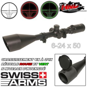 Lunette De Visée 6-24x50 AOEG - Réticule Mil-Dot Rouge/vert, étanche, Avec Anneaux Pour Fusil