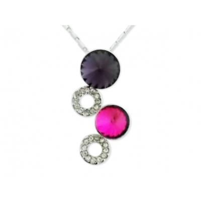 Collier pendentif 4 cercles pierres colorées et strass bijou fantaisie pas cher pendentif