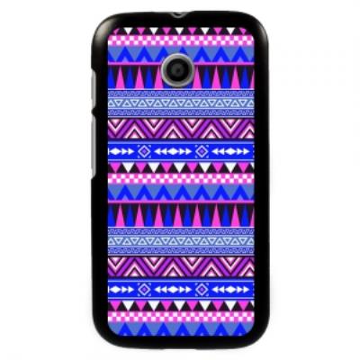 Coque noire pour Motorola Moto E impression Motifs Aztèque bleu et violet